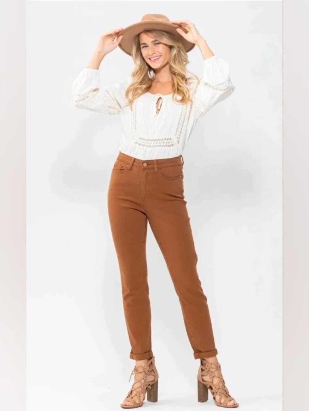 Judy Blue Woodland High Rise Slim Fit Cuffed Jeans Neutral Fall Casual Capsule